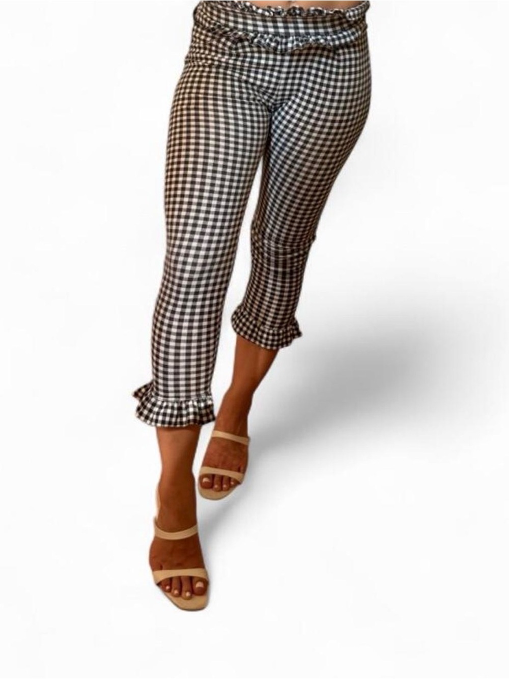 Gingham Ruffle Waist & Hem Pants